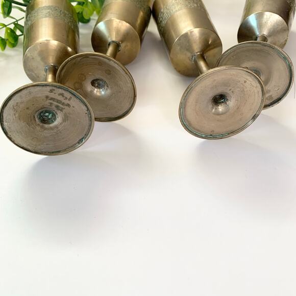 Vintage Brass Gold Etched India Goblet Cups 6" Set 4 - Picture 4 of 5